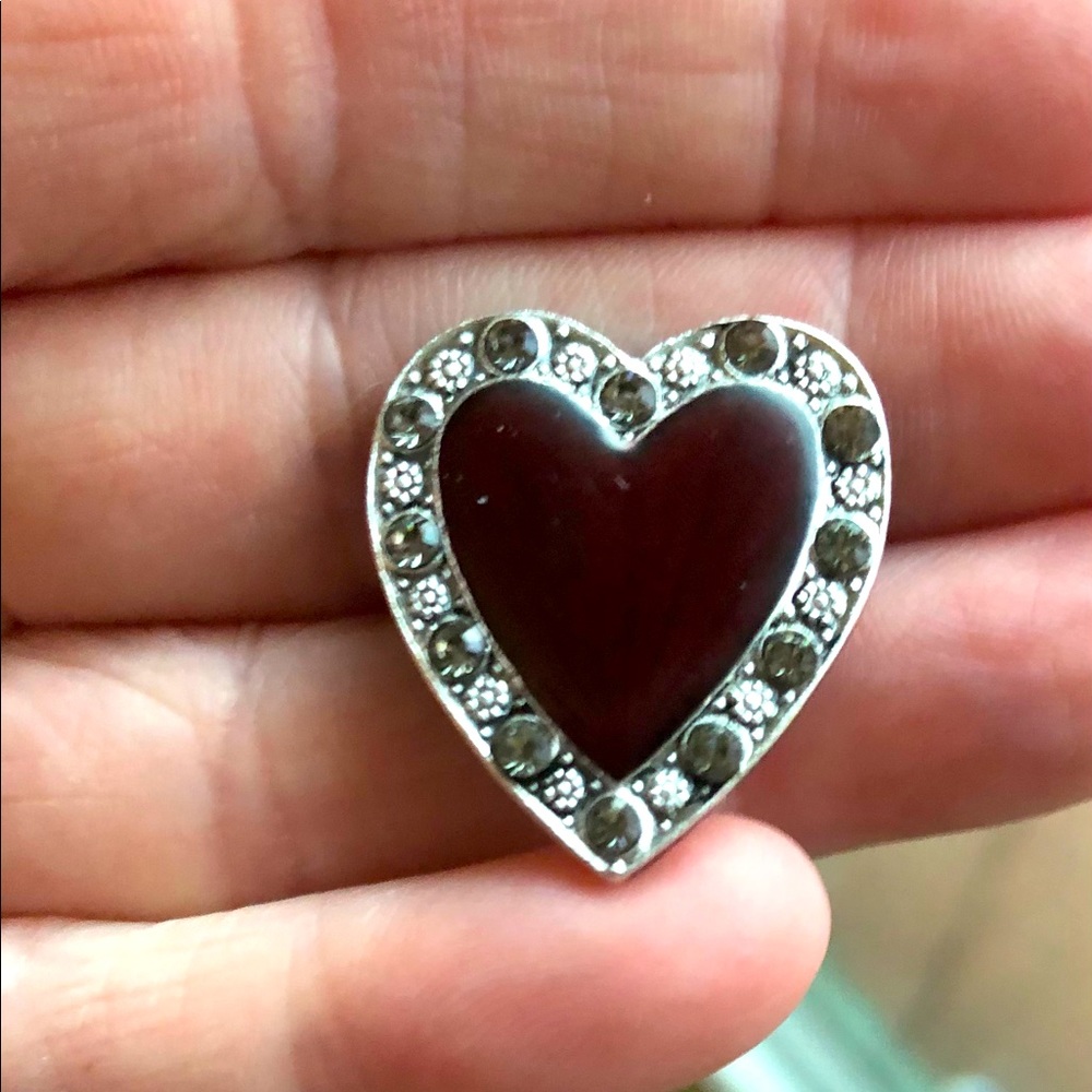 Vintage Catherine Popesco Burgundy Enamel and Crystal 1” Heart Brooch